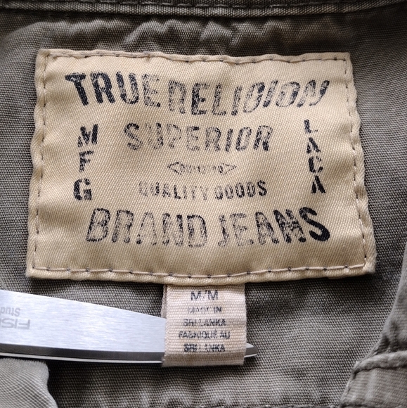 True Religion Jimmy Military Green Y2K Button Down Long Sleeve Jacket Size M - Picture 12 of 15